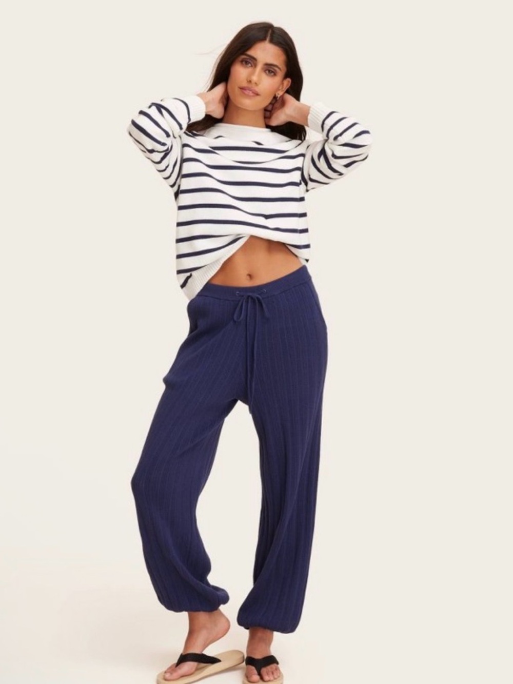 PARKE X Target High Rise Knit Balloon Pants with Navy Ribbed Lounge Pants Small